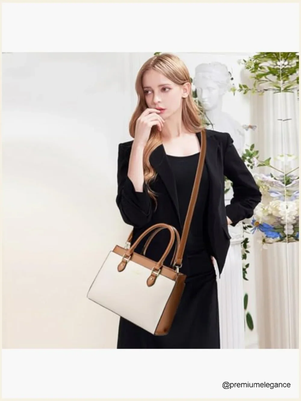Dual-tone Faux Leather Tote Purse with Crossbody Strap, Large Satchel Handbag
